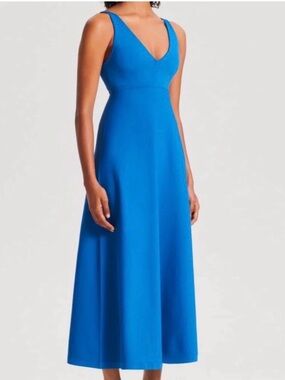 scanlan theodore crepe knit ruffle dress Scanlan Theodore - Crepe Knit Ruffle Shoulder Dress - Women's Blue One Shoulder Midi Dress